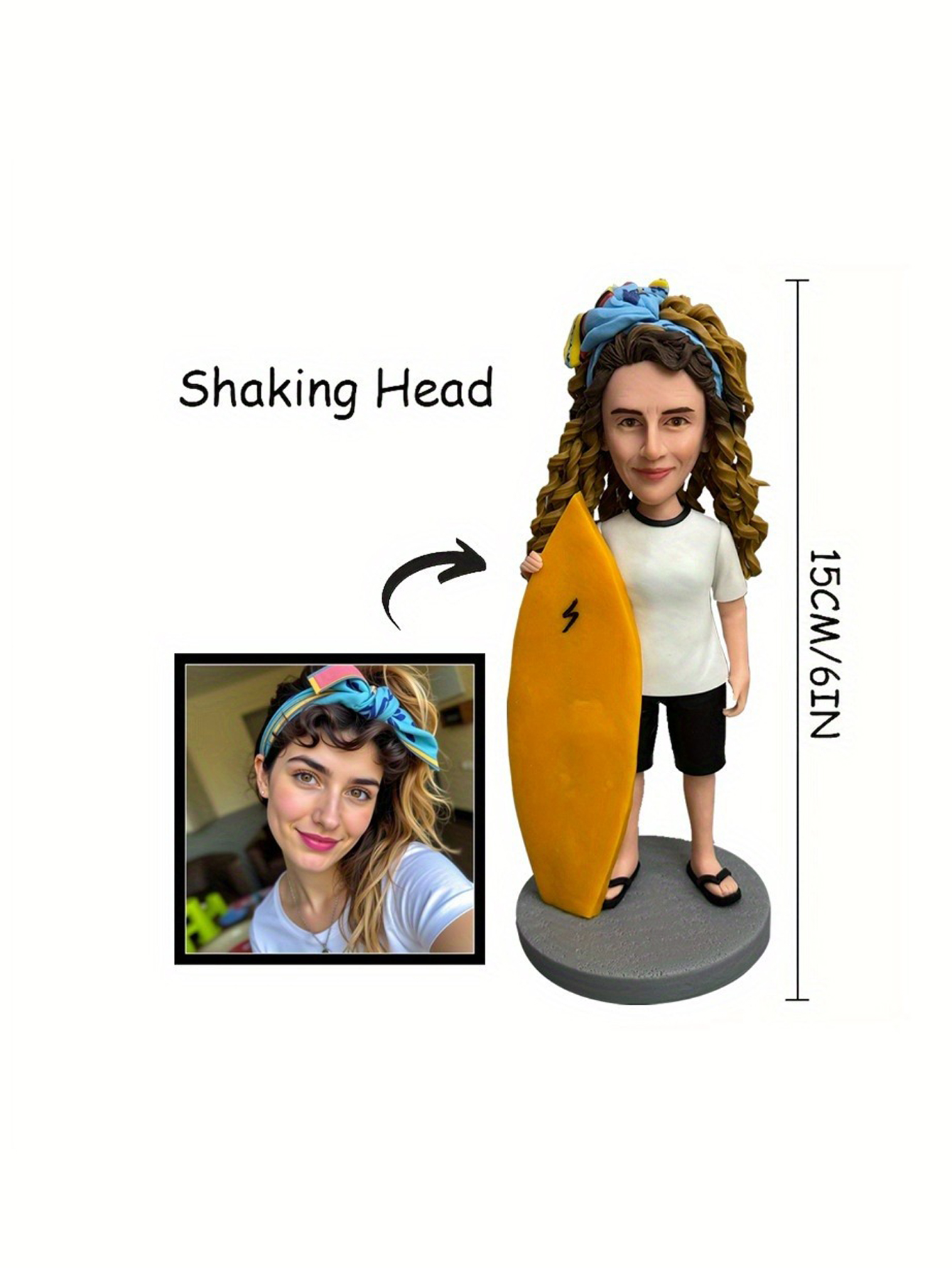 A custom bobblehead doll, personalized clay-style figurine